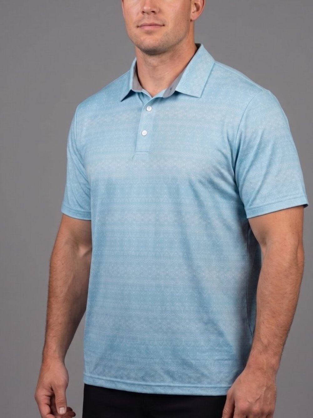 NWT | MOHEEN Sky Blue Geometric Performance Polo Shirt UPF 50+ UV Stretch | 2XL